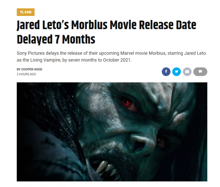 《莫比亚斯》档期推迟7个月 今年10月北美上映