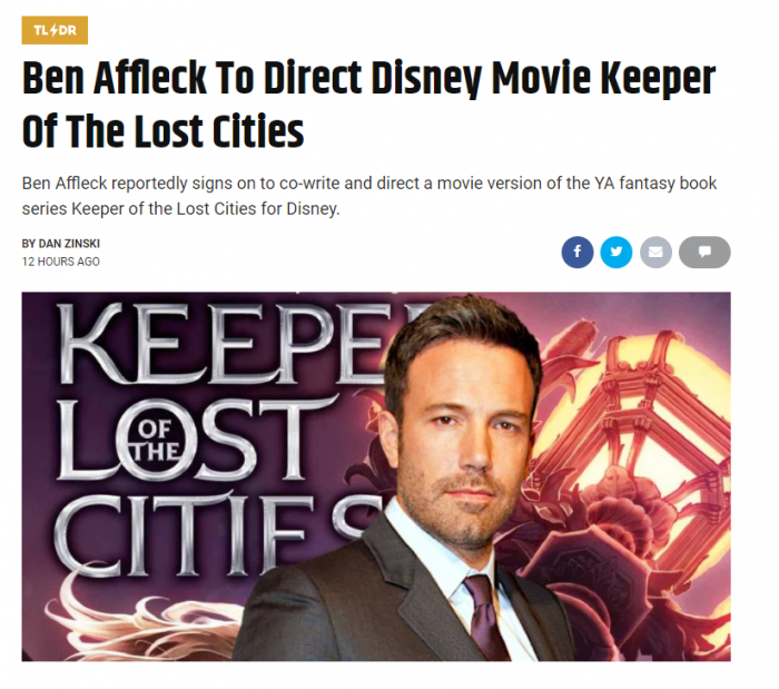 阿弗莱克将执导迪士尼真人电影《失落城市的守护者》